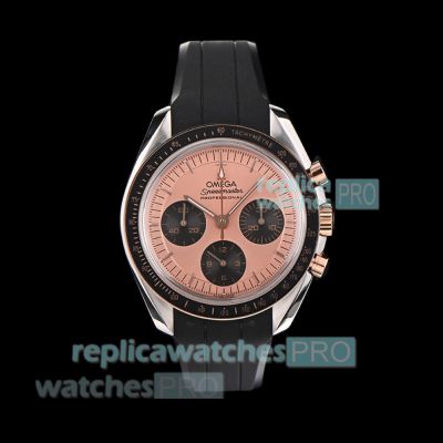 N1 Factory Clone Omega Speedmaster Swiss 3861 Pink Dial Rubber Strap Moonwatch 